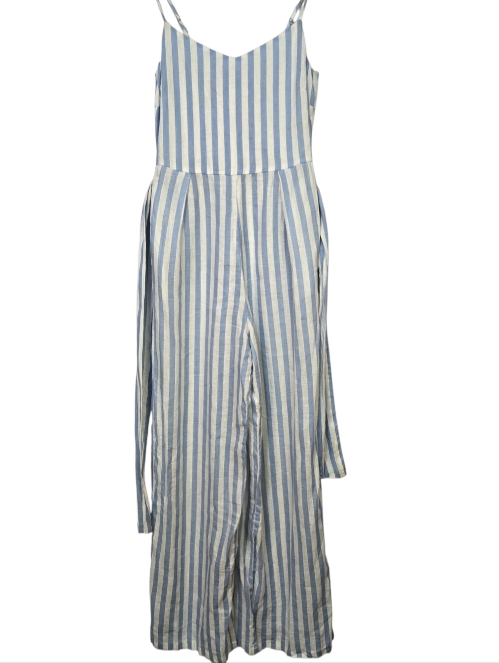 MANGO Casual Size XS Striped Blue & White Maxi Jumpsuit with Tie Waist - Picture 3 of 9